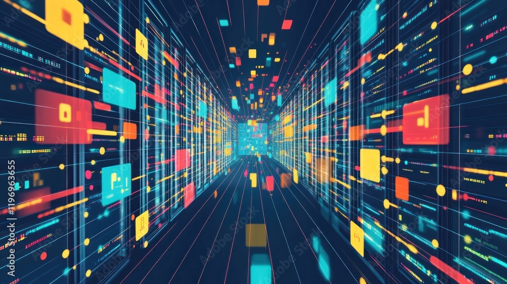 Poster abstract digital data stream tunnel.