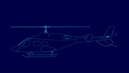 Blue helicopter is shown in a blue image. The image is a stylized representation of a helicopter, with the blue color representing the sky © German Ovchinnikov