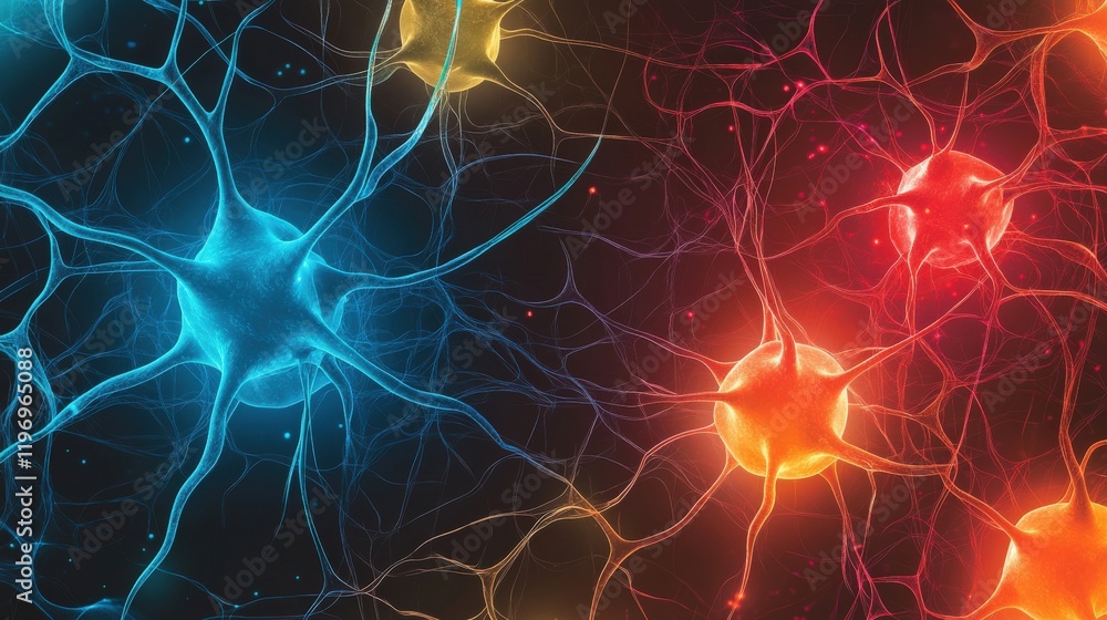 Aufkleber colorful abstract neurons with glowing synapses representing neural communication and brain activity