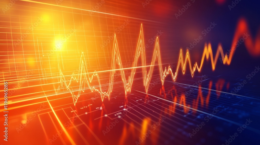 Poster a high-resolution image of a heartbeat monitor showing an active heart wave, with sharp peaks and va