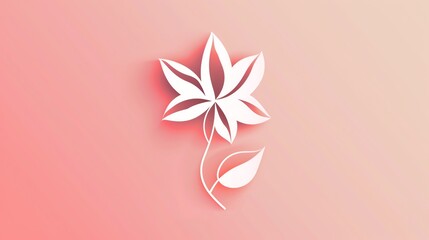 Obraz premium A simple, stylized flower with pink petals and dark blue stem and leaves against a light pink background.