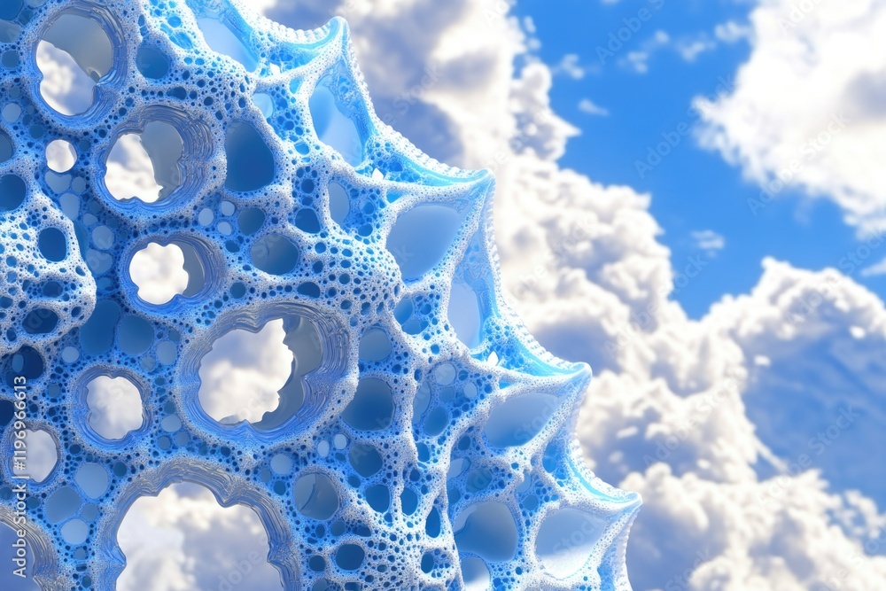 Poster a close-up shot of a blue object against a cloudy background, suitable for use in illustrations or d