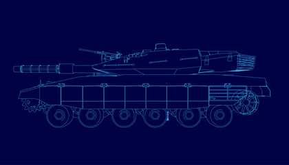 Blue tank outline. The tank is a futuristic design with a blue color scheme. Side view