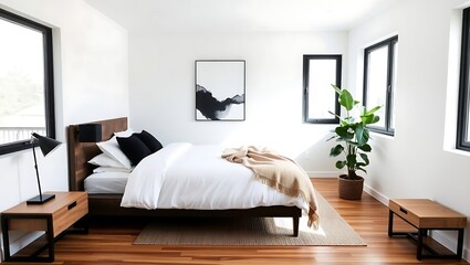 Luxurious contemporary bedroom interior with bed and modern furniture design