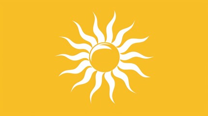 A stylized, yellow sun with rays on an orange background.