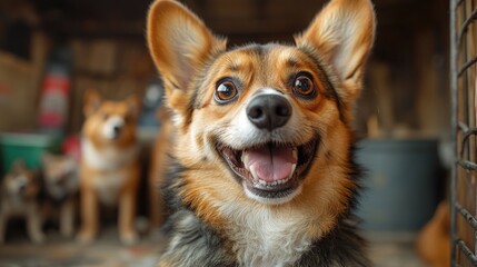 Close-up shot of a dog gazing directly into the lens