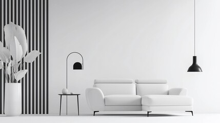 Minimalist white living room interior design.