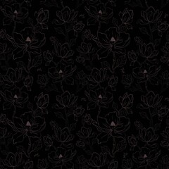 Magnolia pattern fabric design featuring seamless floral illustrations on a dark background