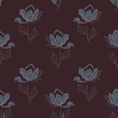 Magnolia floral pattern design for textiles and wrapping materials