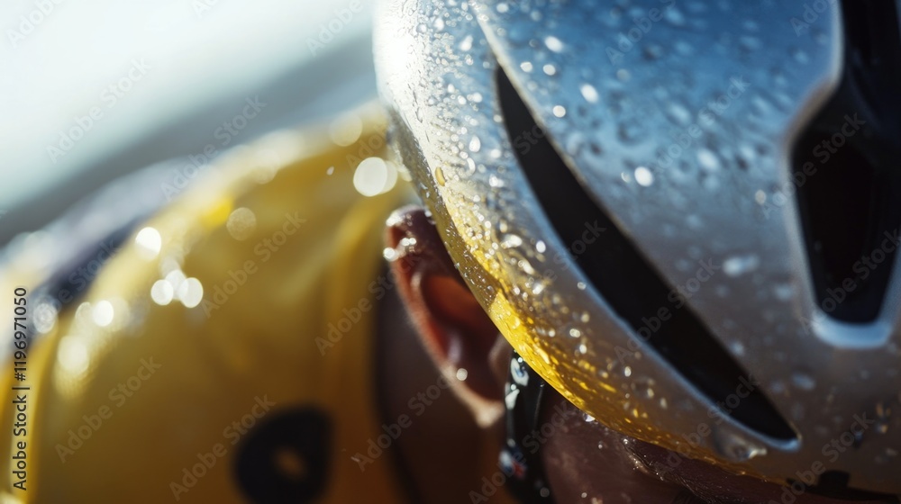Aufkleber close-up shot of a person wearing a helmet, suitable for use in various contexts such as constructio