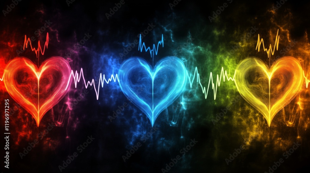 Aufkleber a series of heart waveforms depicted in different colors, symbolizing various emotional states, disp