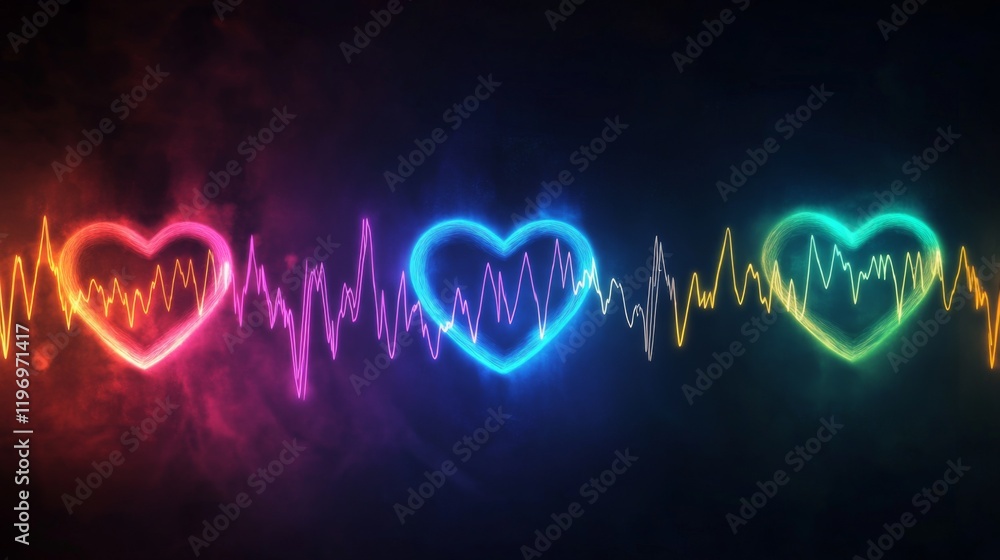 Aufkleber a series of heart waveforms depicted in different colors, symbolizing various emotional states, disp