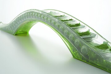 A transparent green bridge-like structure with compartments, possibly for growing plants or herbs.