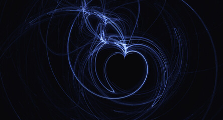 dark background with heart illustration made with thin lines abstract and artistic feel