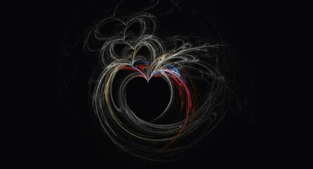 dark background with heart illustration made with thin lines abstract and artistic feel