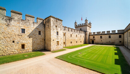 Fototapeta premium Historic Bastille Prison with ancient walls under bright blue sky, heritage