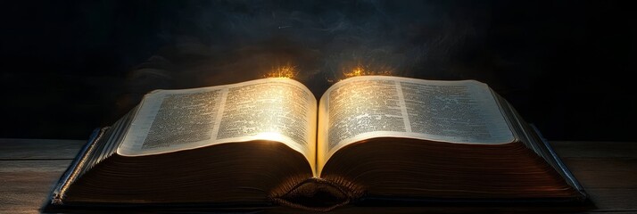 Open Antique Book With Glowing Pages And Magical Smoke On A Rustic Wooden Table In A Dark Atmosphere
