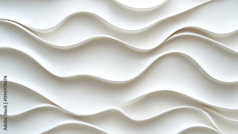Poster abstract 3d white waves flowing softly, generating minimalist elegant background highlighting purity