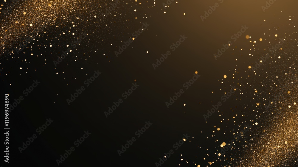 Aufkleber golden particles falling with bokeh effect on a black background with a gradient, creating a glitter