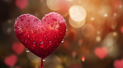 Obraz premium Bright red heart with raindrops celebrating love on Valentine's Day