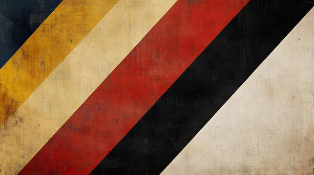 A minimalist abstract with three bold diagonal stripes in primary colors, set against a textured neutral background to evoke a sense of simplicity and modernity 