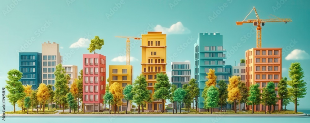 Poster construction sustainability chart flat design front view recycled use theme 3d render triadic color 