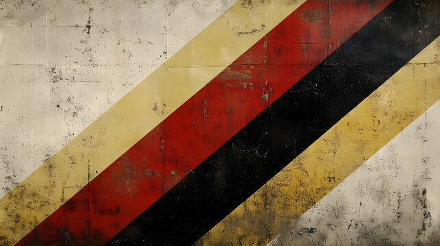A minimalist abstract with three bold diagonal stripes in primary colors, set against a textured neutral background to evoke a sense of simplicity and modernity 