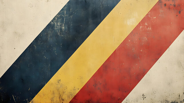 A minimalist abstract with three bold diagonal stripes in primary colors, set against a textured neutral background to evoke a sense of simplicity and modernity 