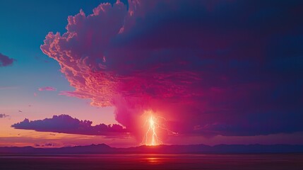 Scenic sunset photography dramatic lightning over majestic mountain range