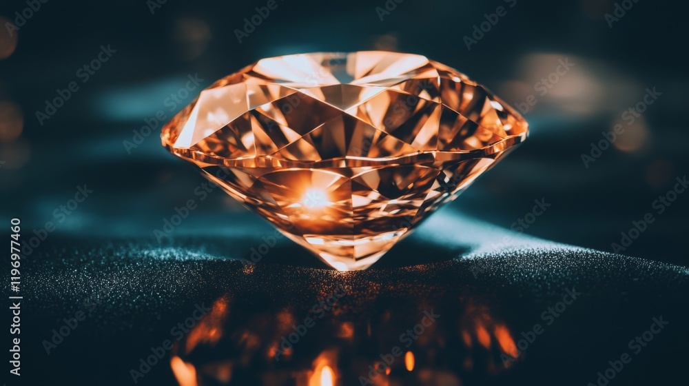 Poster close-up view of a sparkling diamond on a soft velvet surface, showcasing its brilliant cut and shim