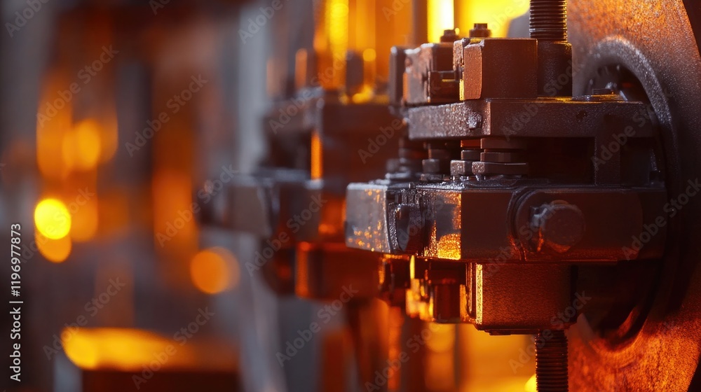 Aufkleber close-up shot of a metal object with a light source in the background, suitable for industrial or te