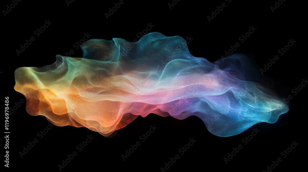 Fototapete dynamic data wave in vibrant neon colors, representing digital information flow on a black backgroun