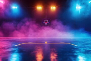 Vibrant Basketball Court with Fog and Spotlight Effects