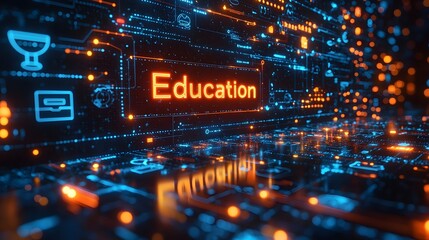 Fototapeta premium Glowing Pathways Branching from Central Education Hub Connecting to Leadership Achievements