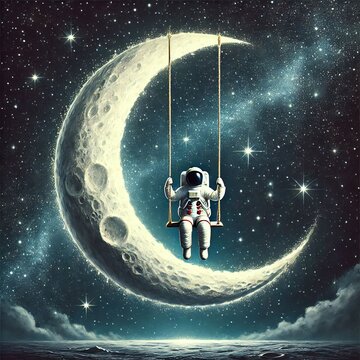 Astronaut setting up a swing on the moon