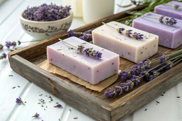 Handmade lavender spa soap bars for skin care. Handmade organic soap with lavender flowers
