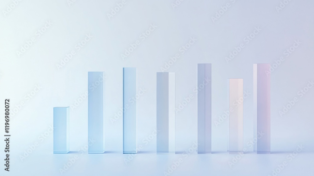 Poster Minimalist D bar chart with tall, sleek bars in monochromatic tones, casting shadows on a clean, white background