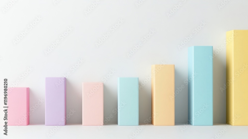 Aufkleber Minimal D bar graph in pastel colors, with shadows cast across a white background, creating a soft and elegant visual