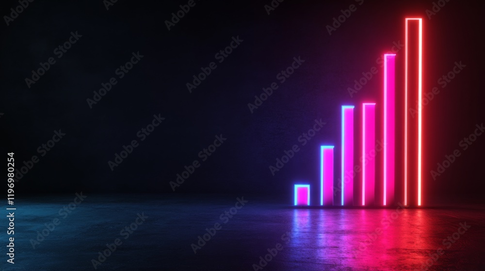 Poster modern d bar chart with neon-colored bars and gradient lighting, set against a dark background for a