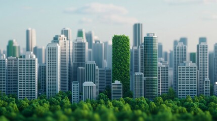 Fototapeta premium Lush Urban Landscape Showcasing the Harmony Between High-Rise Buildings and Vibrant Greenery in a Modern Cityscape