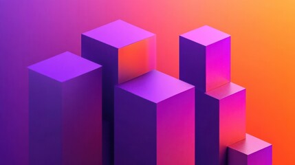 Fototapeta premium Abstract geometric shapes in vibrant purple and orange gradient background.