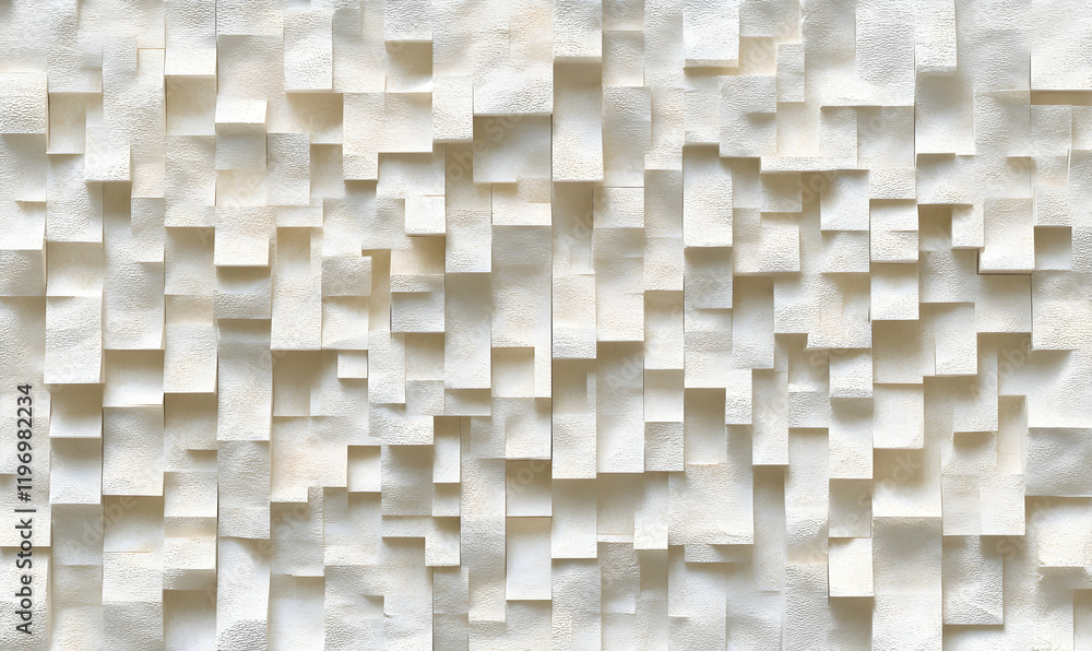 Poster abstract textured background of off-white, three-dimensional cubes creating a dynamic pattern. ideal