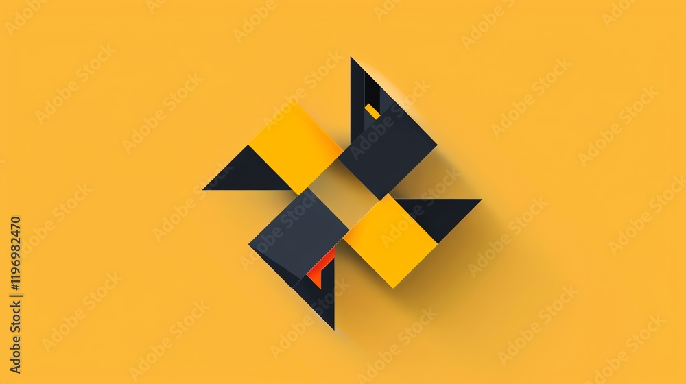 Poster abstract geometric shape with a yellow and black color scheme on a yellow background.