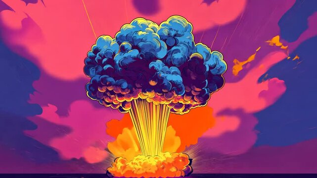Pop art explosion bomb effect. Colorful background in pop art retro comic style. Pop art animation video.