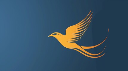 Fototapeta premium An orange stylized bird in flight on a deep blue background.