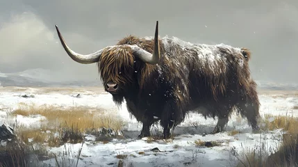 Tuinposter  Highland Cow in Frosty Pasture   © Lukas