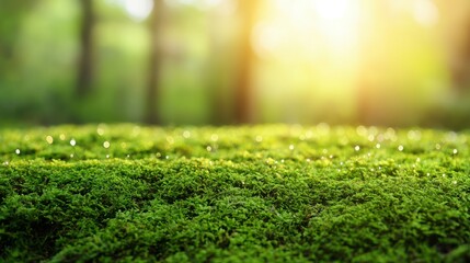 Naklejka premium Captivating Forest Floor Scene with Sparkling Particles Illuminated by Soft Sunlight Creating a Dreamlike Atmosphere in Nature