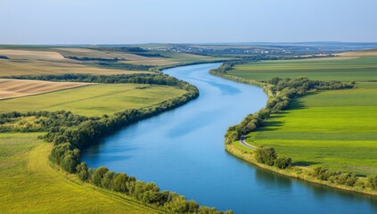 Fototapeta premium Aerial view of farmland in colorful digital art style with bold grid-based design