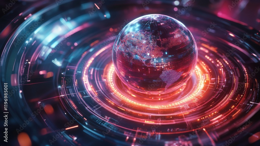 Poster a sphere with a map on it in a dark room