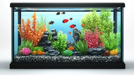 Fototapeta premium A well-maintained aquarium with vibrant fish, plants, and decorations creating a visually stunning aquatic ecosystem.